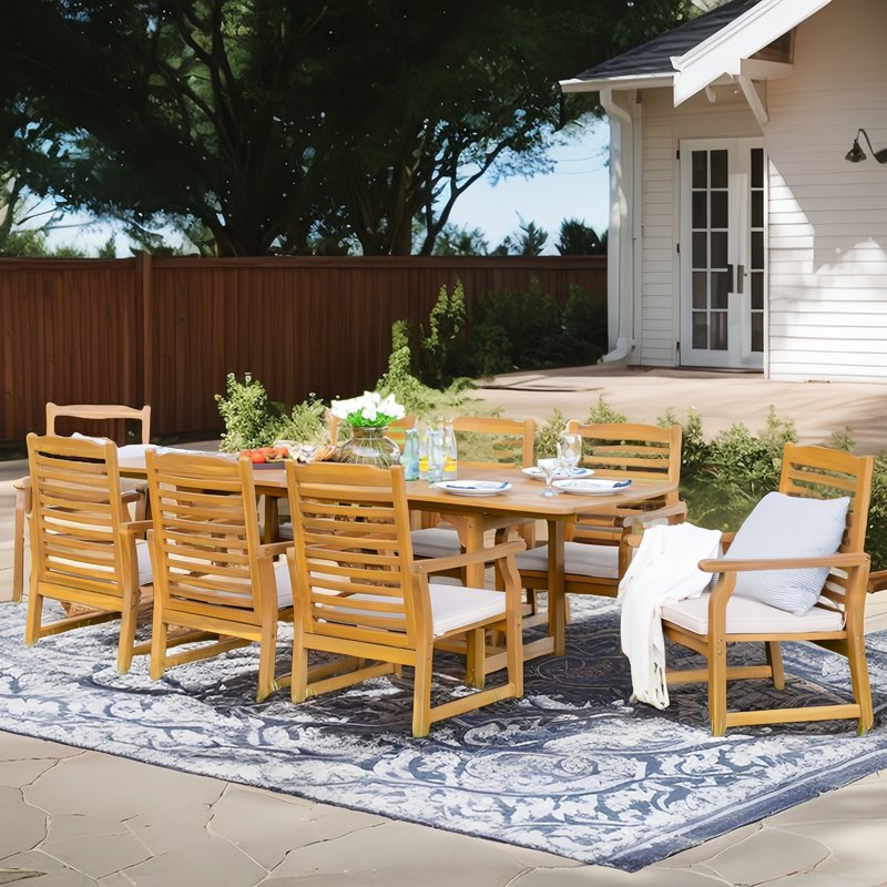 Susa 8 - Person Acacia Wood Patio Dining Set with Extendable Rectangular Table , Cushions Included - Image 4