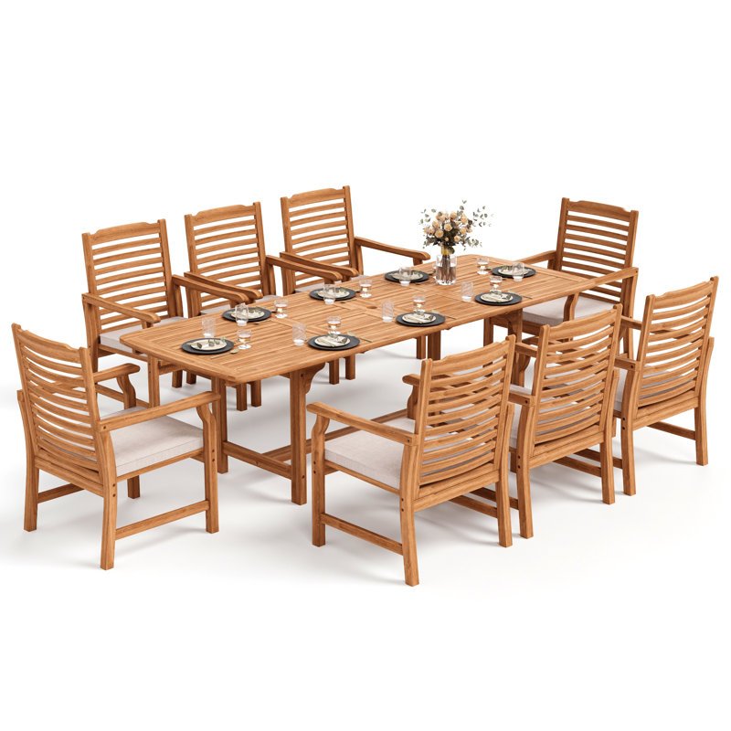 Susa 8 - Person Acacia Wood Patio Dining Set with Extendable Rectangular Table , Cushions Included - Image 2