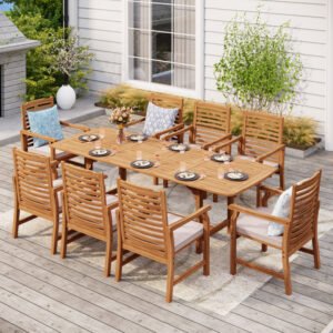 Susa 8 - Person Acacia Wood Patio Dining Set with Extendable Rectangular Table , Cushions Included