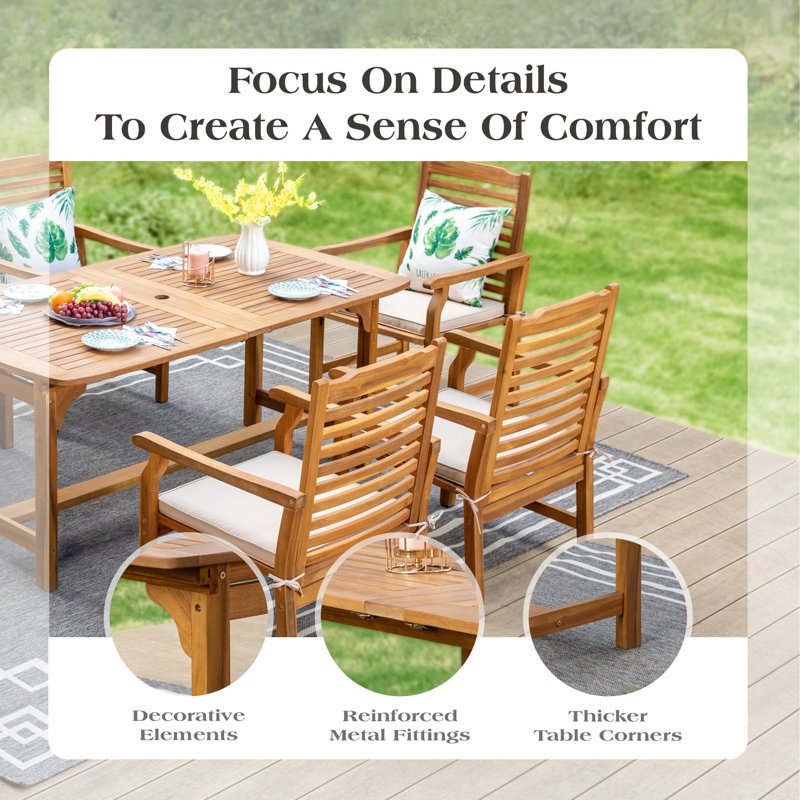 Susa 8 - Person Acacia Wood Patio Dining Set with Extendable Rectangular Table , Cushions Included - Image 3